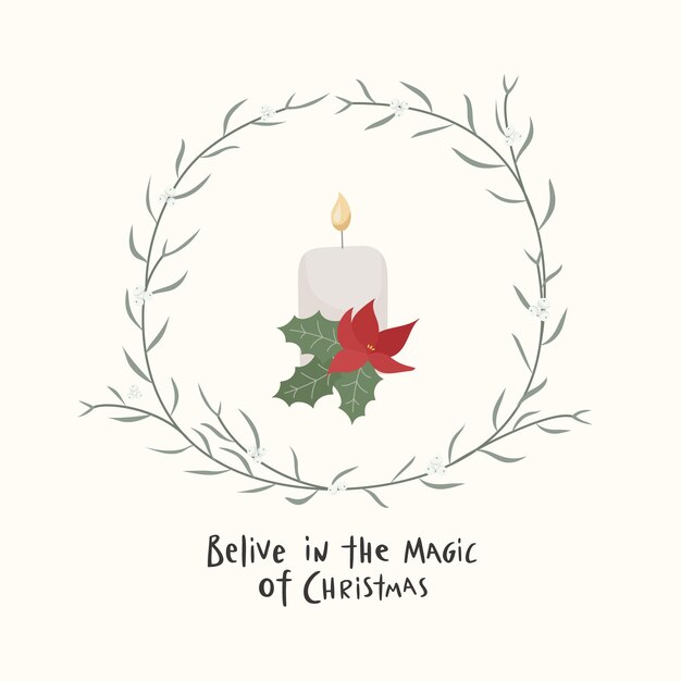Vela de Navidad con ilustración de vector de corona de muérdago de texto de cita Se puede usar para tarjeta de correo web de banner