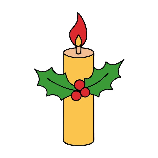 Vela de Navidad con silueta vectorial de bayas de holly