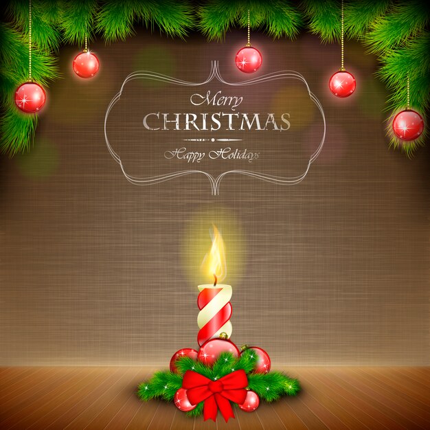 Vela De Navidad Sobre Fondo Rayado.