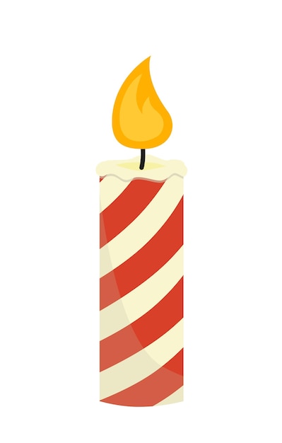 Vela de navidad vela roja blanca ardiente vector plano de dibujos animados