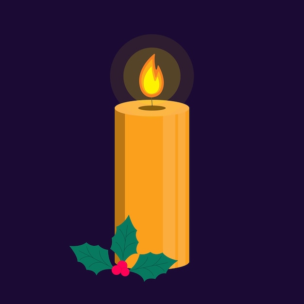 Vela navideña decorada con plantas navideñas.