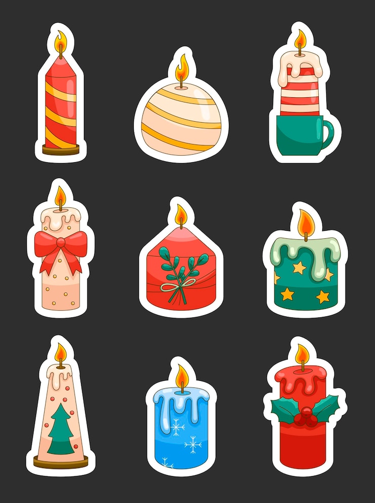 Vector vela navideña sticker bookmark interior del hogar estilo dibujado a mano dibujo vectorial