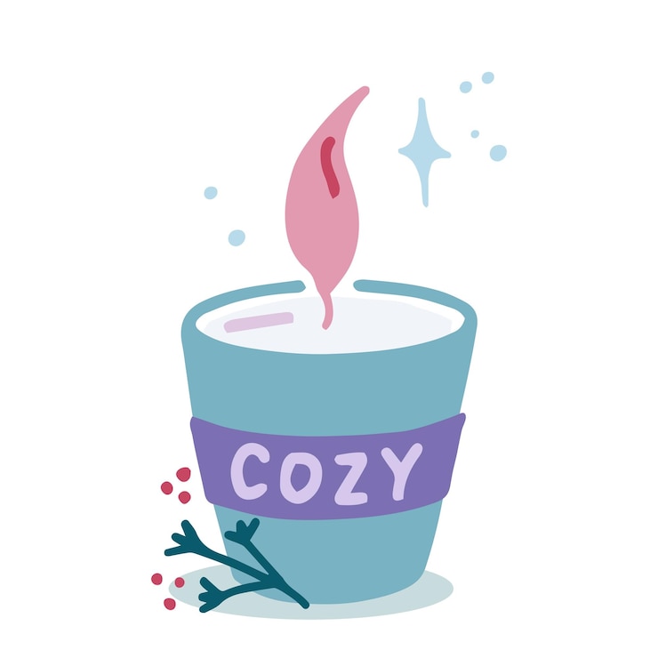 Vector vela perfumada con estrellas y chispas concepto de feliz navidad y feliz año nuevo decoración del hogar ilustración aislada vectorial dibujada a mano
