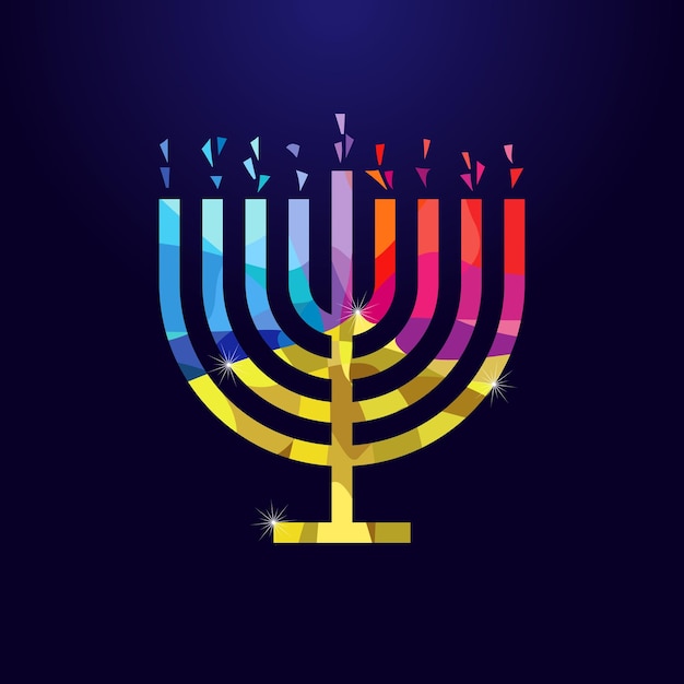 Vela religiosa judía tradicional - menora o menorah. Feliz Hanukkah felicitando al icono creativo