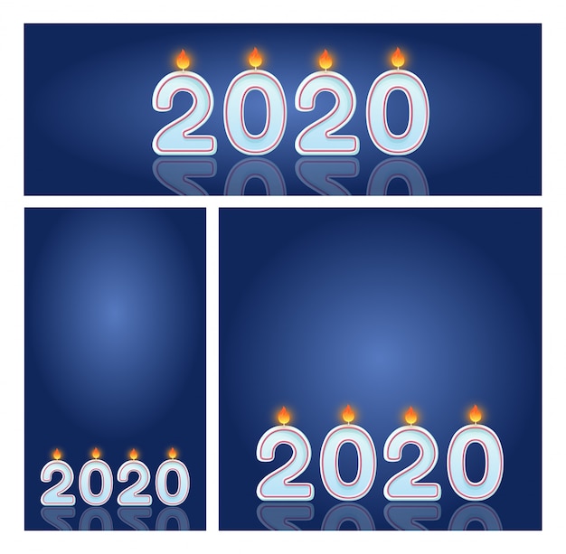 Velas 2020 conjunto de banners de celebración de año nuevo para tiendas y redes sociales.