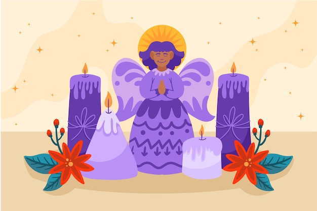 Velas de adviento moradas dibujadas a mano ilustradas