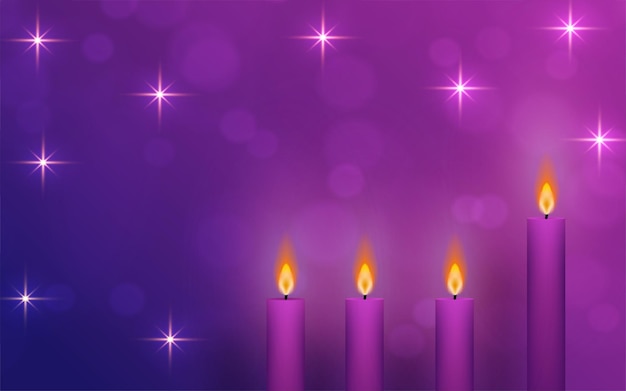 Velas de Adviento púrpura sobre fondo de color