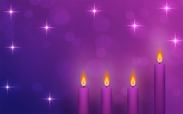 Vector velas de adviento púrpura sobre fondo de color