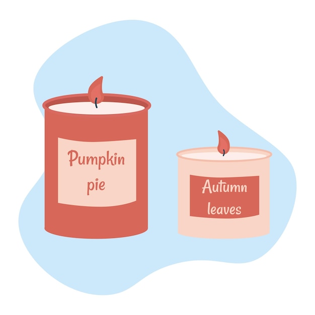 Velas aromáticas otoñales modernas Decoración casera acogedora Ilustración vectorial aislada en un blanco