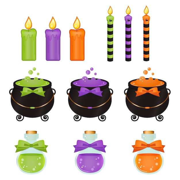Velas y artículos de bruja linda de Halloween