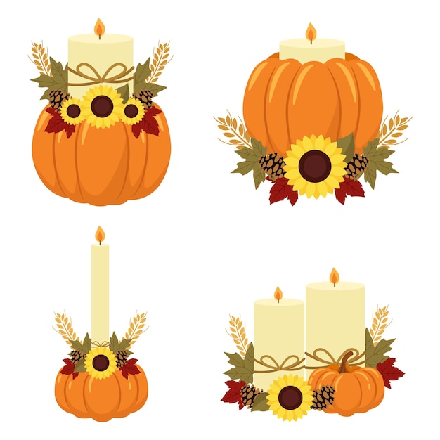 Velas con calabaza, decoración de otoño