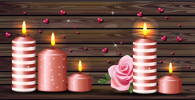 Vector velas y corazones fondo romántico.