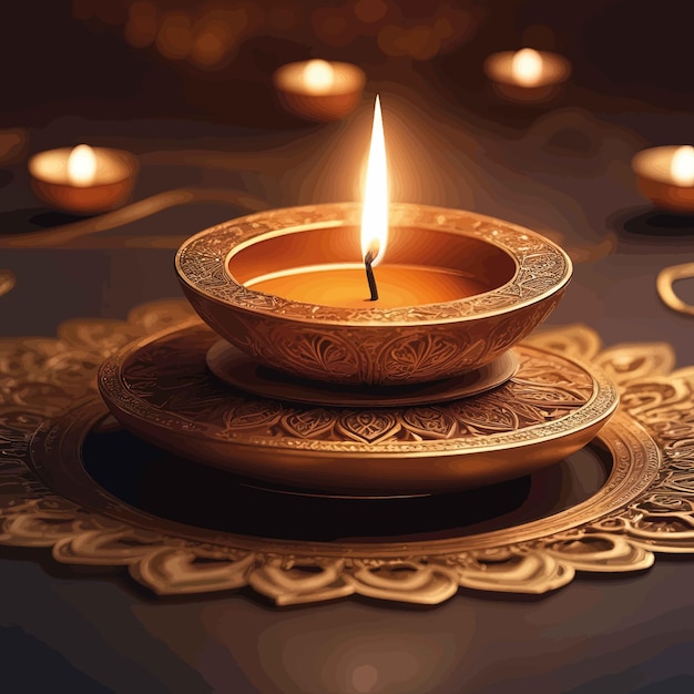 Vector velas de diwali y lámpara de aceitevelas de diwali y lámpara de aceite diya encendida en diwali