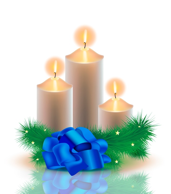 Velas doradas de Navidad con árbol de Navidad