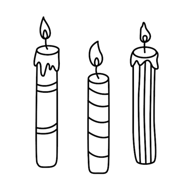 Velas encendidas dibujado a mano doodle ilustración vectorial contorno negro