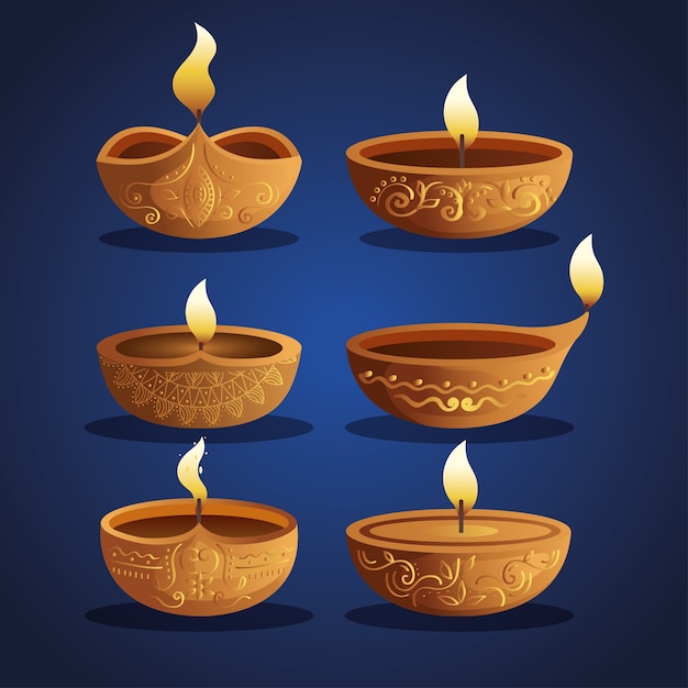 Velas de feliz diwali en azul