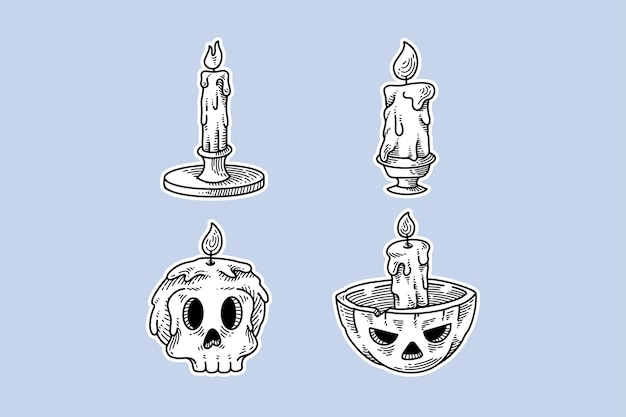 Vector velas, halloween, garabato, estilo, concepto, ilustración, conjunto, colección premium