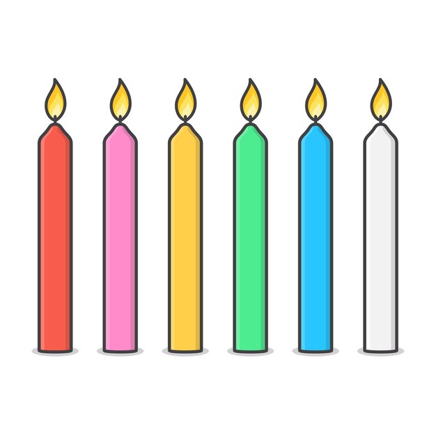 Velas Con Ilustración De Llama De Fuego. Vela ardiente y llama plana