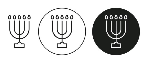 Velas judías con contornos de icona, línea vectorial, vela judía, diseño de conjunto plano y simple.