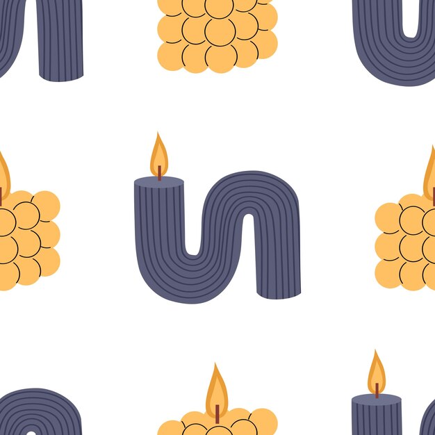 Velas de moda de varias formas y colores azules y amarillos Fondo de patrón sin costuras vectorial