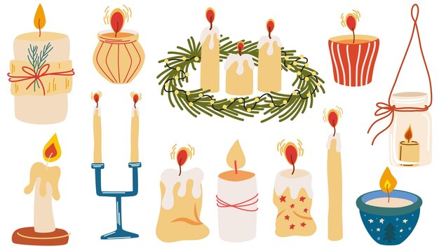 Velas de Navidad en candelabros sostenedores en linternas Conjunto de decoración de luces de Navidad