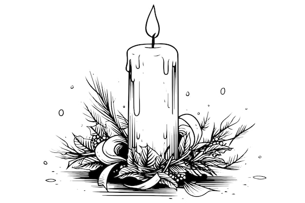 Velas de navidad gruesas ardiendo ilustración de vector de estilo de grabado de boceto dibujado a mano