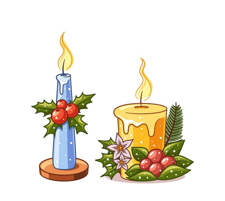 Vector velas de navidad con hojas de acebo bayas rojas y ramas de hoja perenne creando acogedor y festivo