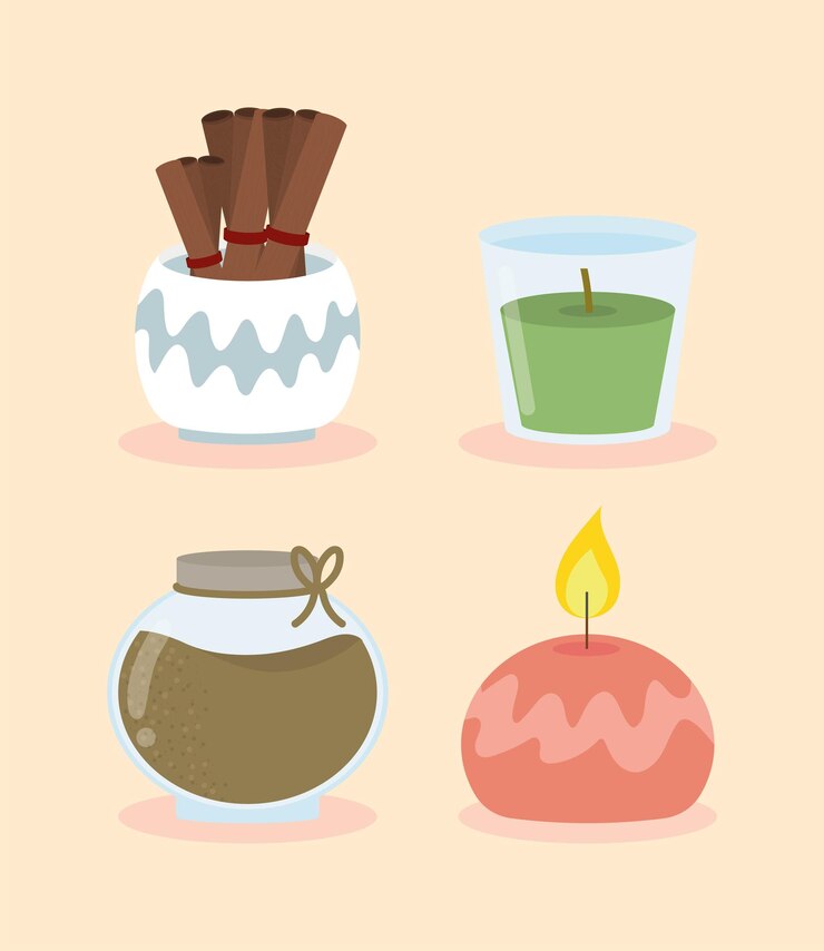 Vector velas perfumadas y conjunto de iconos de canela
