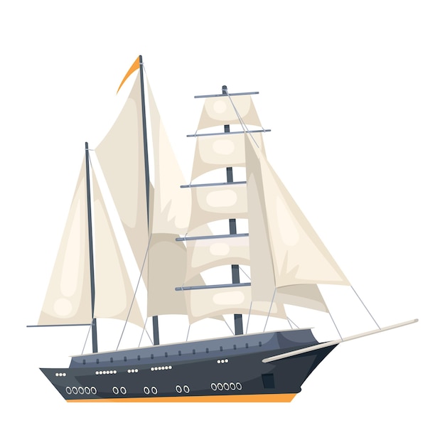 Un velero con varias velas en una ilustración vectorial de fondo blanco