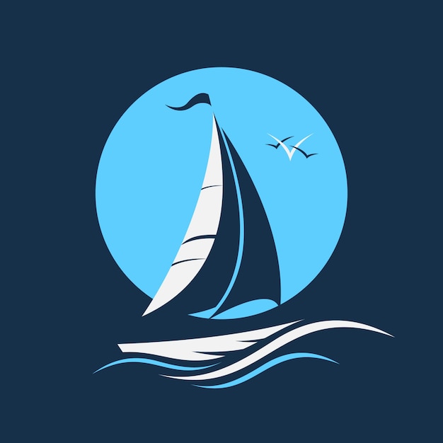 Velero a velocidad corriendo a través de las olas Mejor para la creación de logotipos de impresión web y diseño de marca