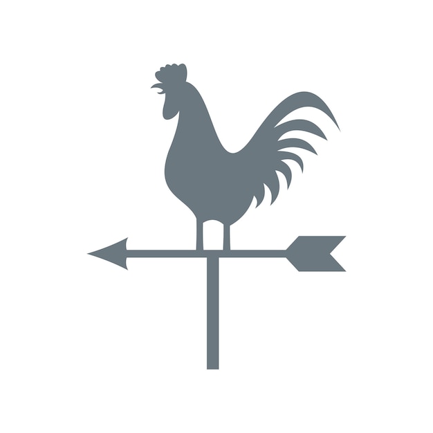 Veleta blanca con icono de gallo en estilo plano sobre un fondo blanco