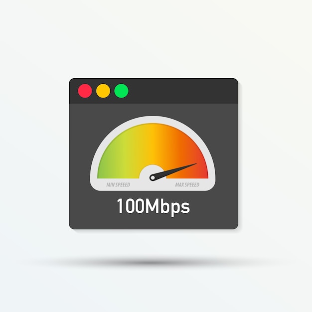 Velocidad de carga del sitio web. Navegador web con prueba de velocímetro que muestra un buen tiempo de carga de página rápido Ilustración vectorial