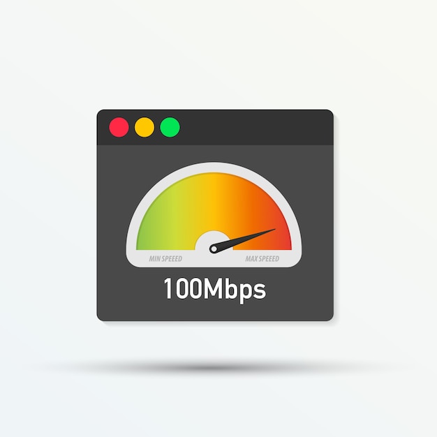 Velocidad de carga del sitio web. navegador web con prueba de velocímetro que muestra un buen tiempo de carga de página rápido ilustración vectorial