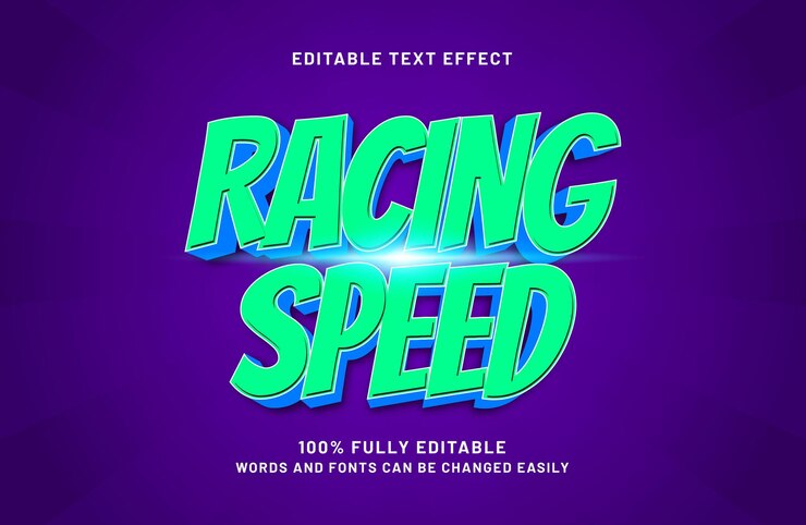 Vector velocidad de carreras efecto de texto editable en el estilo de texto de carrera y juego