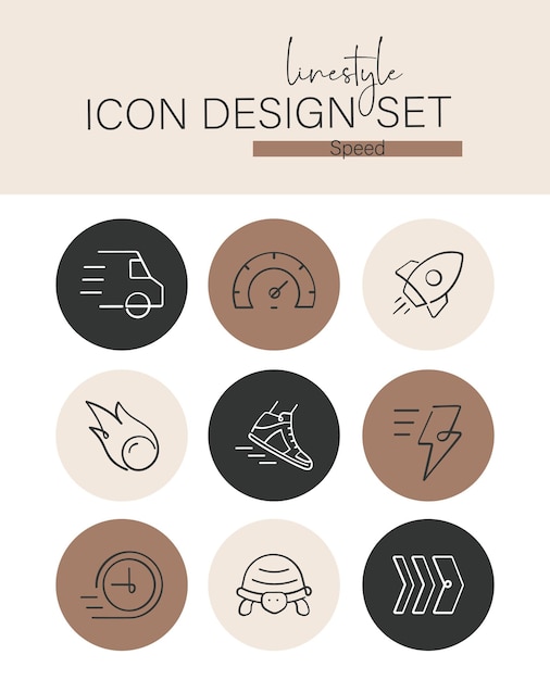 Velocidad de conjunto de diseño de icono de estilo de línea