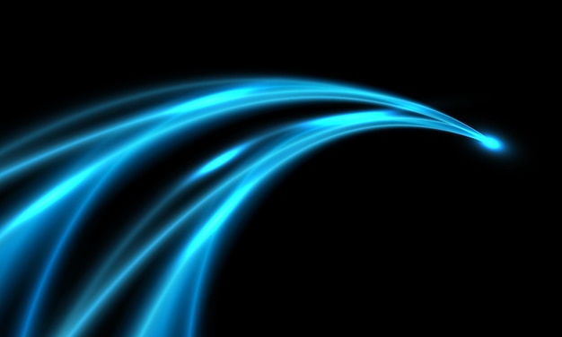 Velocidad de curva de luz azul abstracta en vector de fondo de tecnología futurista moderna de diseño negro