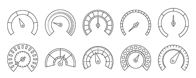 Velocímetro escala interfaz velocidad línea negra conjunto transporte tablero indicador de velocidad internet descargar símbolo poder medición trazo descargar icono tecnológico tráfico en línea aislado en blanco