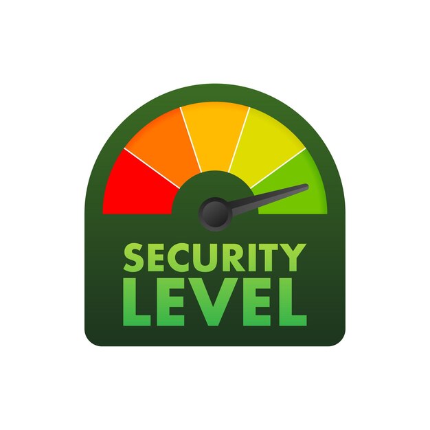 Velocímetro de nivel de seguridad Concepto de seguridad cibernética Seguridad de la red de Internet Ilustración de stock vectorial