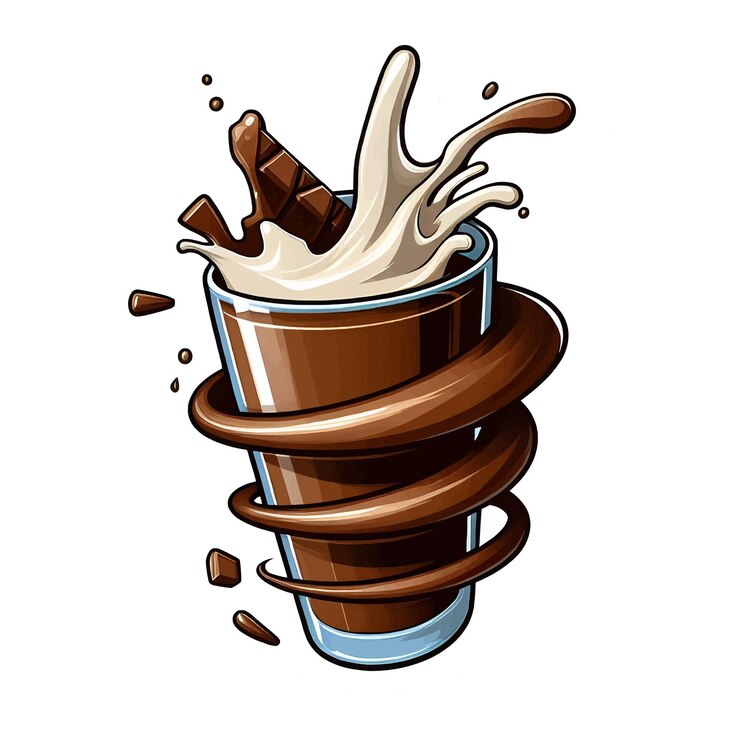 Un vencedor de la leche flotante salpicaduras de vidrio jarabe de cacao bebida