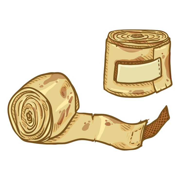 Vector vendajes de boxeo laminados viejos de dibujos animados vectoriales para envolver la muñeca