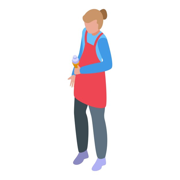 Vendedora de helados mujer sosteniendo helado icono isométrico
