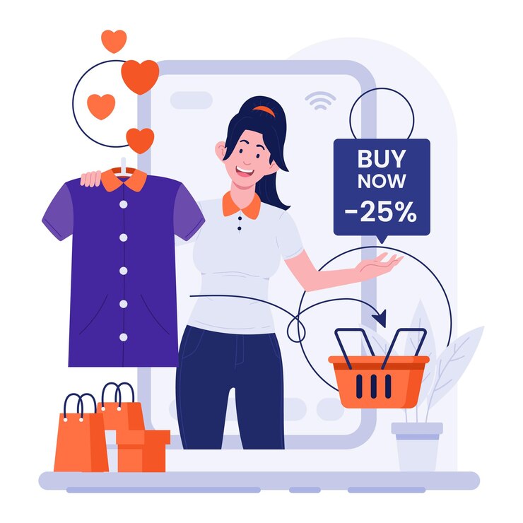 Vector vendedora promocionando un producto con un descuento en la ilustración de compras en vivo