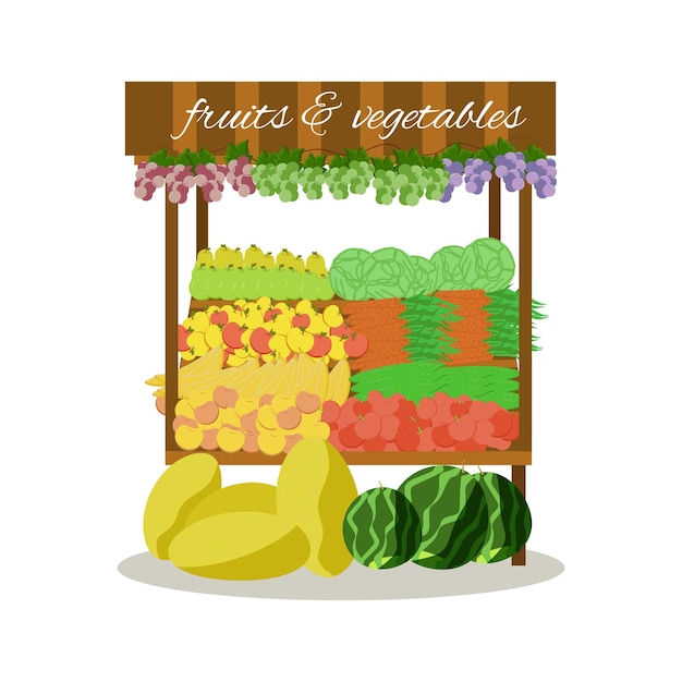 Vector se venden verduras y frutas frescas