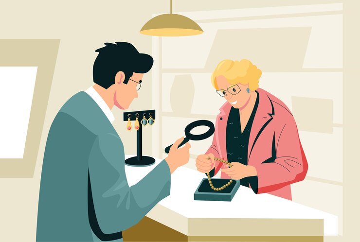 Vector vender y comprar en la casa de empeño vendedor y comprador