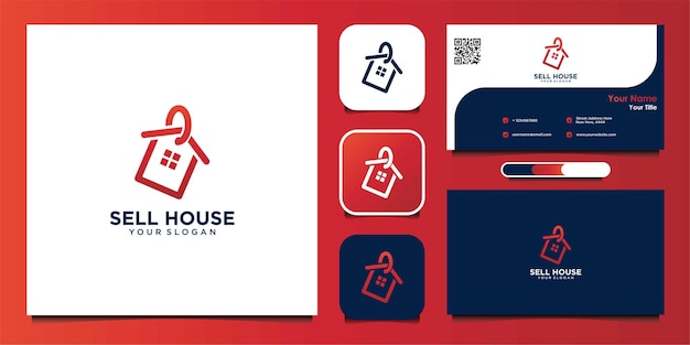 Vender el diseño del logotipo de la casa con etiquetas y tarjetas de visita.