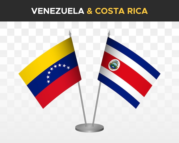 Venezuela vs costa rica escritorio banderas maqueta aislado 3d vector ilustración mesa banderas