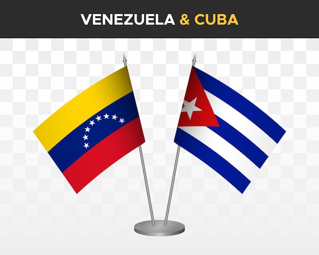 Venezuela vs cuba banderas de escritorio maqueta aislado 3d vector ilustración mesa banderas