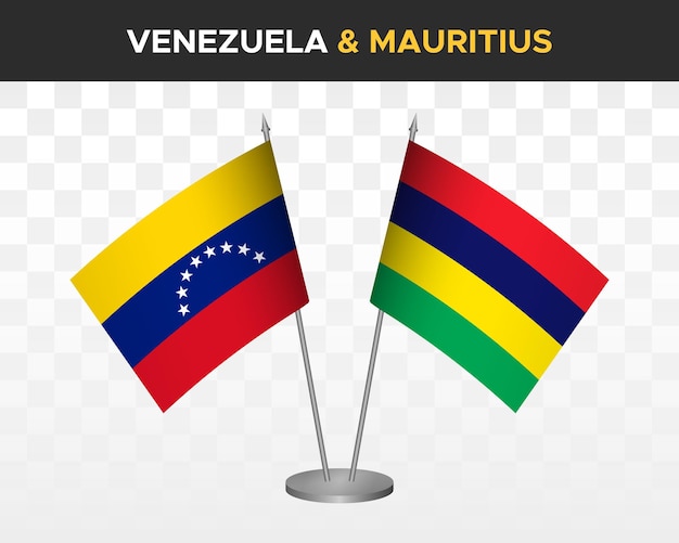 Venezuela vs mauricio escritorio banderas maqueta aislado 3d vector ilustración mesa banderas