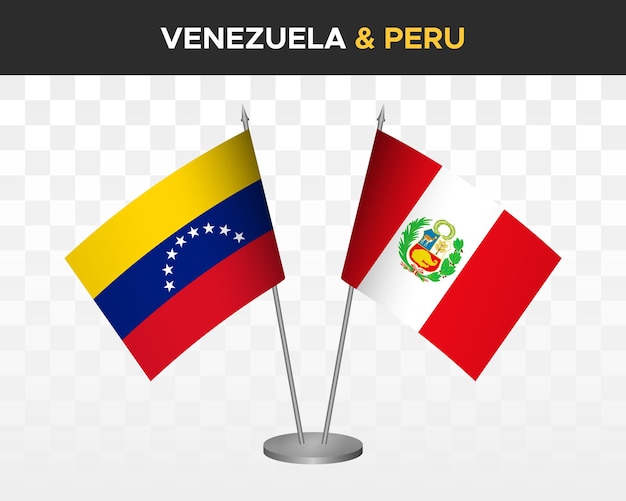 Venezuela vs peru escritorio banderas maqueta aislado 3d vector ilustración mesa banderas