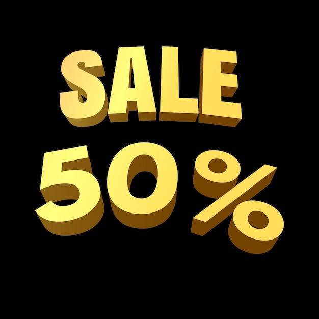 Venta del 50 por ciento de texto dorado en 3D